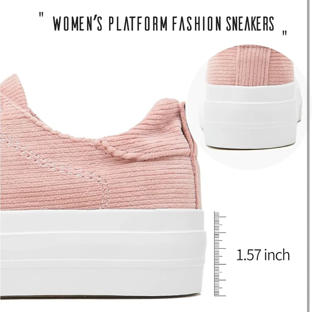 Pink Corduroy platform Sneakers_4